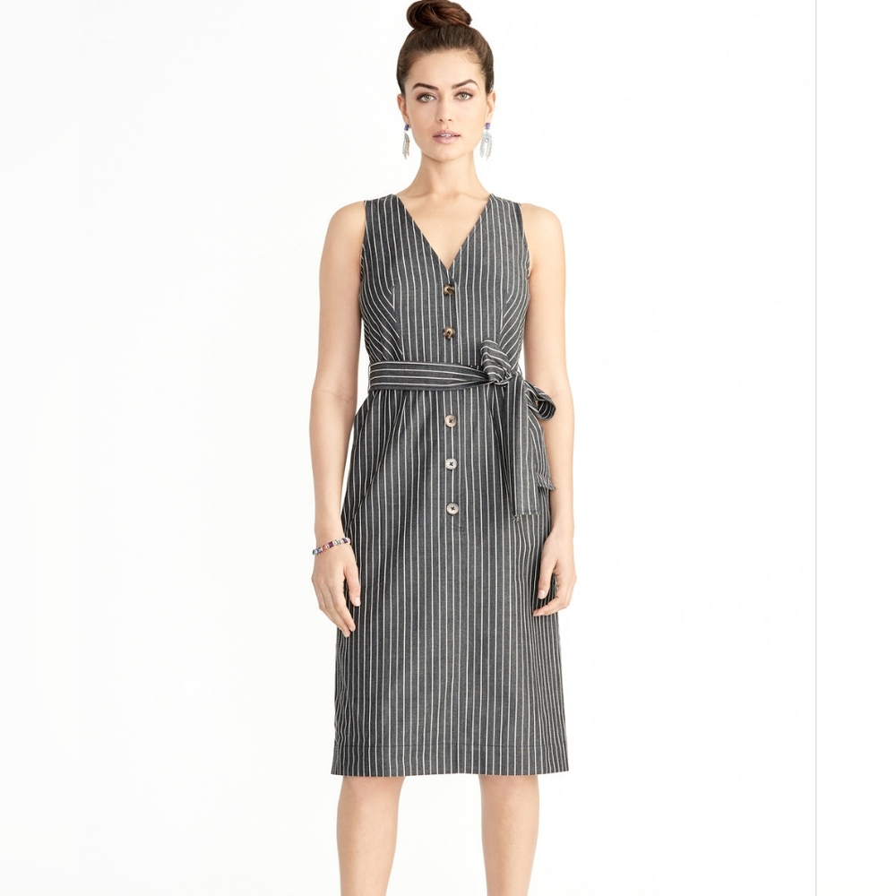 Rachel Roy Sabra Midi Dress Pin Stripe Black & White Size 10